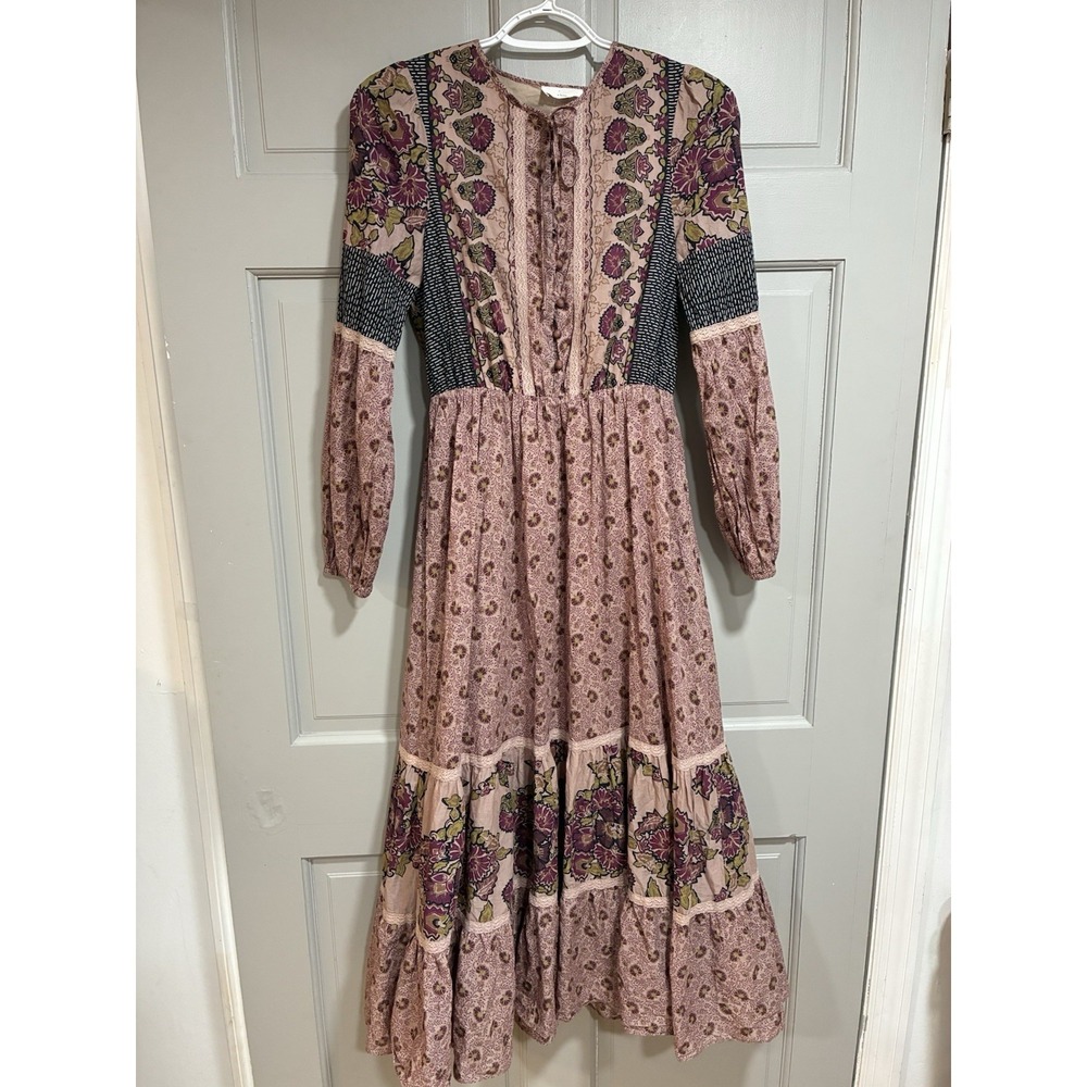 A Loves A Women Floral boho Dress Size XS Long Sleeve Praire Cotagecore Tiered